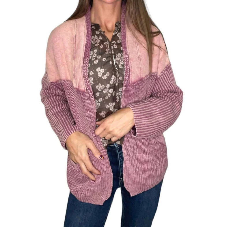 Brielle Open Front Cardigan In Washed Berry