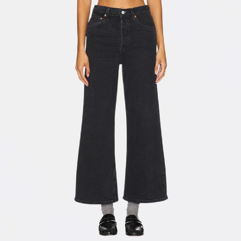 High Rise Wide Leg Crop (Black Vein)