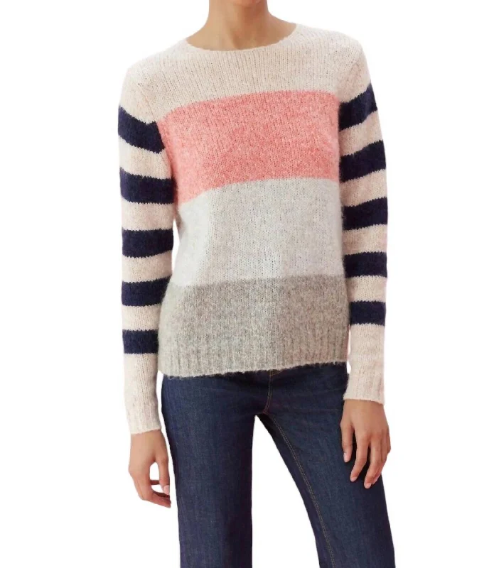 La Vie Soft Stripe Pullover Sweater In Pink