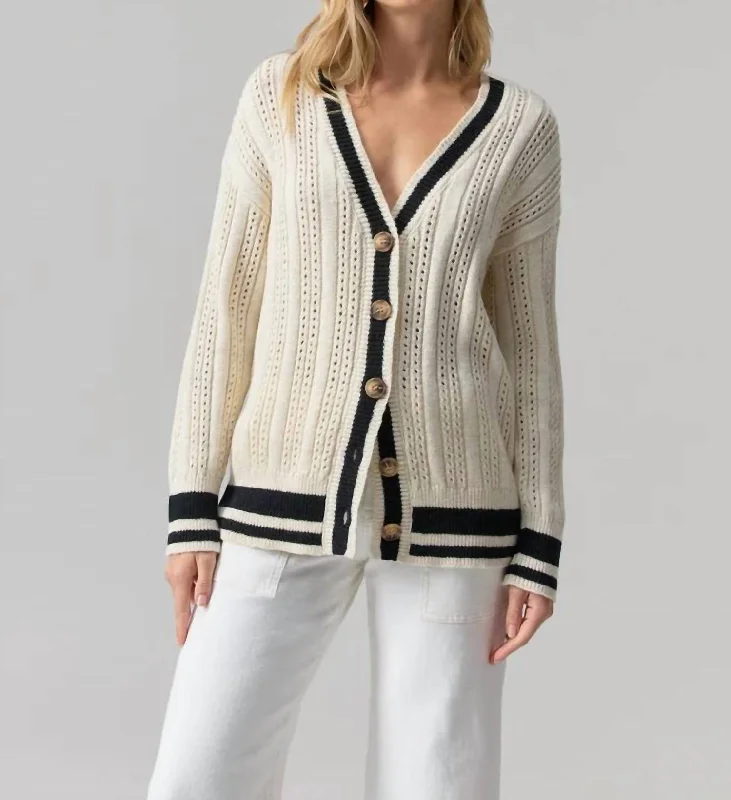 Sport Stripe Cardi In Eco Natural