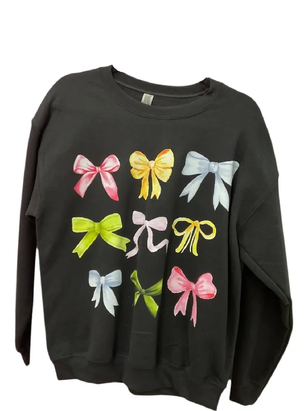 Women's Colorful Bows Crewneck Sweater In Black